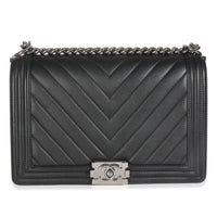 Black Calfskin Quilted Chevron New Medium Boy Bag