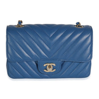Chanel Blue Chevron Lambskin Mini Rectangular Flap Bag Handbag id