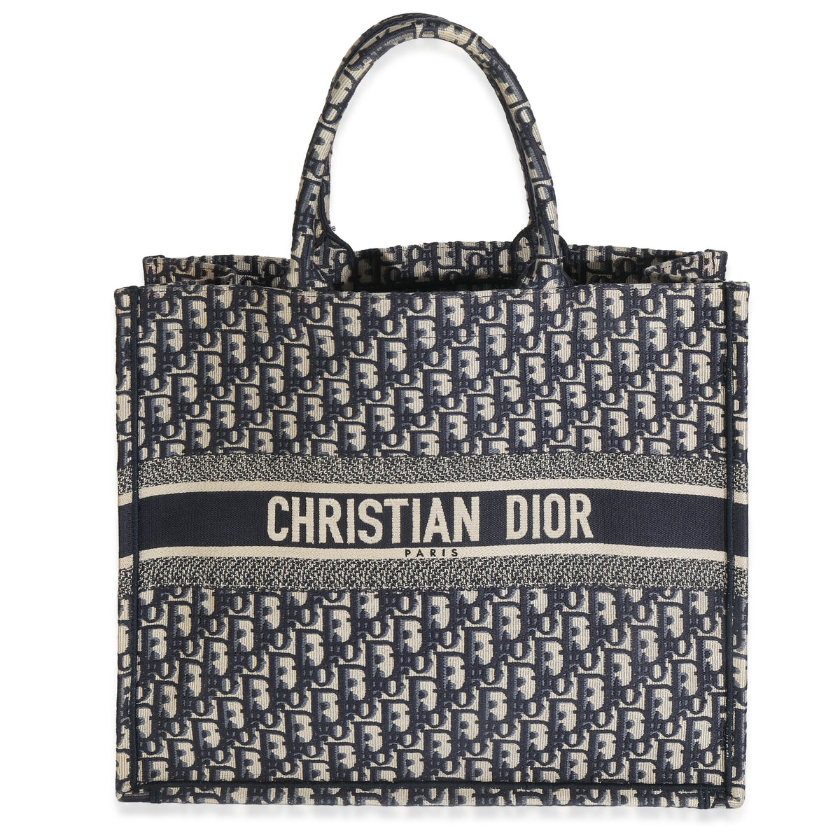 Ecru Blue Oblique Canvas Large Book Tote