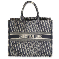 Ecru Blue Oblique Canvas Large Book Tote