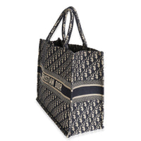 Ecru Blue Oblique Canvas Large Book Tote