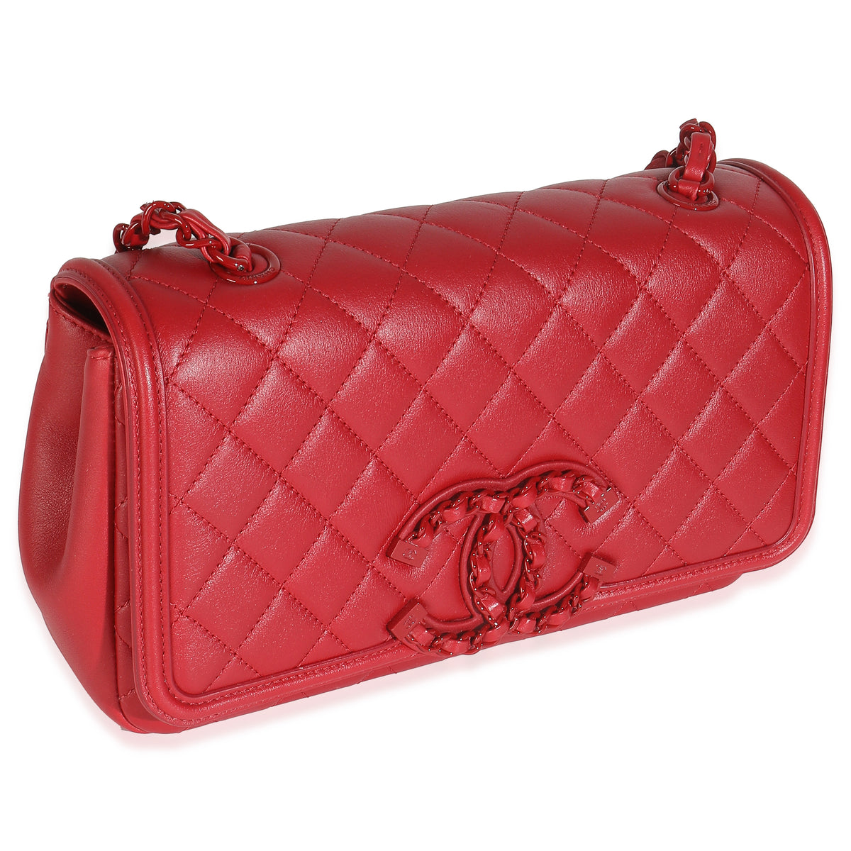 Red Quilted Calfskin Medium Incognito CC Filigree Flap Bag