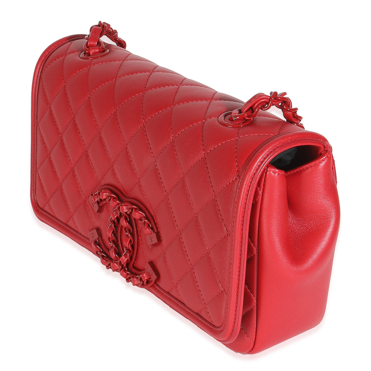 Red Quilted Calfskin Medium Incognito CC Filigree Flap Bag