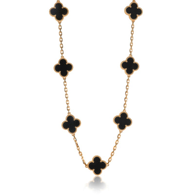 Yellow Gold Onyx Vintage Alhambra Necklace