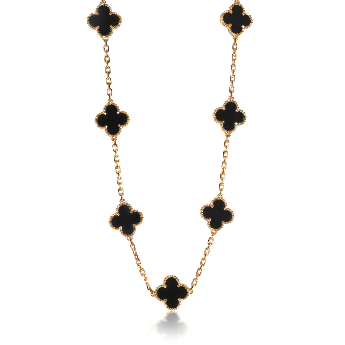 Yellow Gold Onyx Vintage Alhambra Necklace