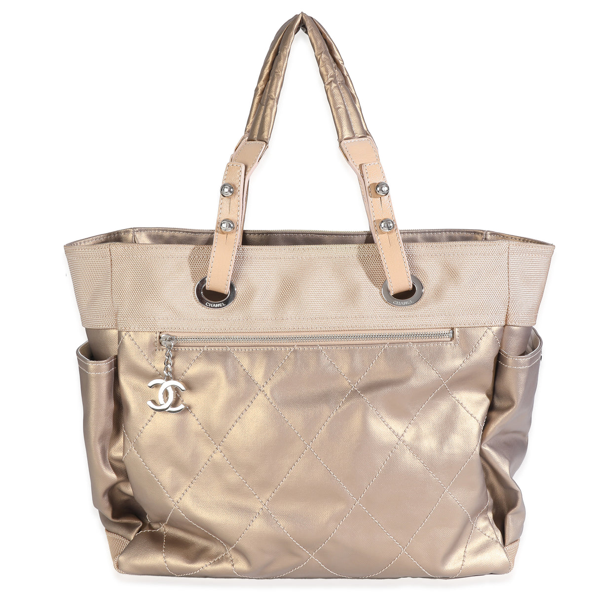 Gold Metallic Coated Canvas Large Paris Biarritz Tote