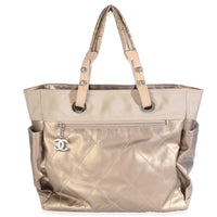 Gold Metallic Coated Canvas Large Paris Biarritz Tote