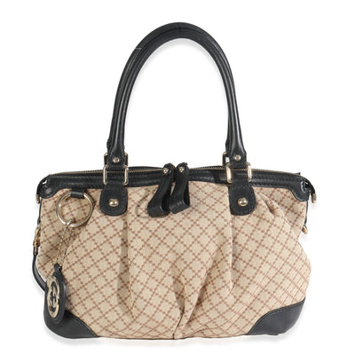 Black Beige Diamante Canvas Medium Sukey Top Handle Bag