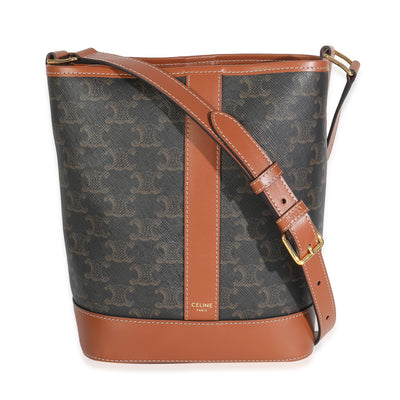 Tan Calfskin Triomphe Canvas Small Bucket Bag