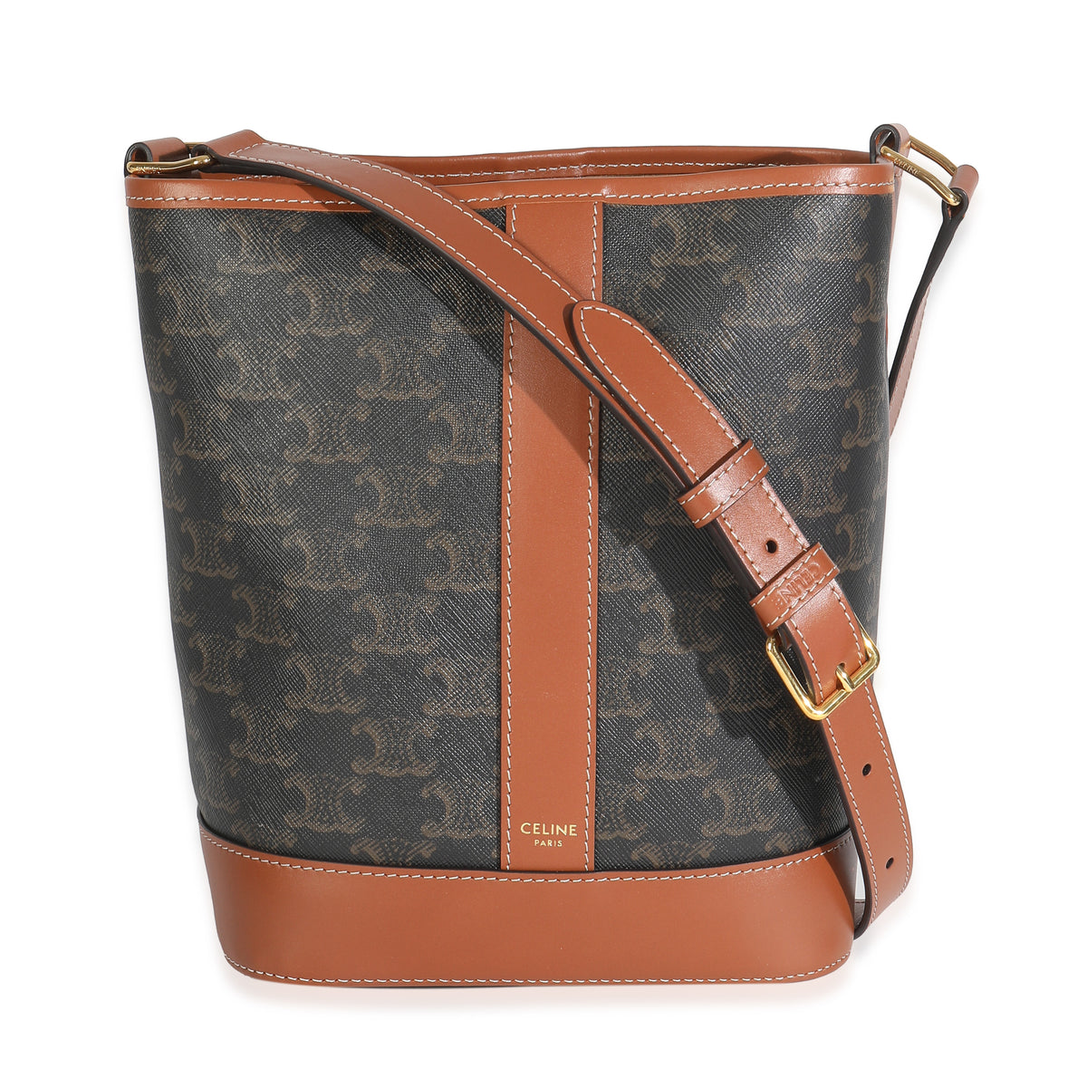 Tan Calfskin Triomphe Canvas Small Bucket Bag