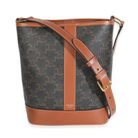 Tan Calfskin Triomphe Canvas Small Bucket Bag