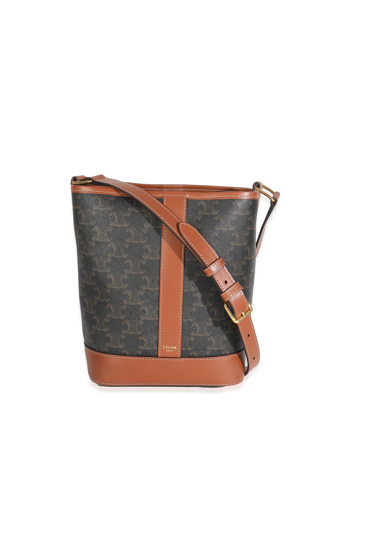 Tan Calfskin Triomphe Canvas Small Bucket Bag