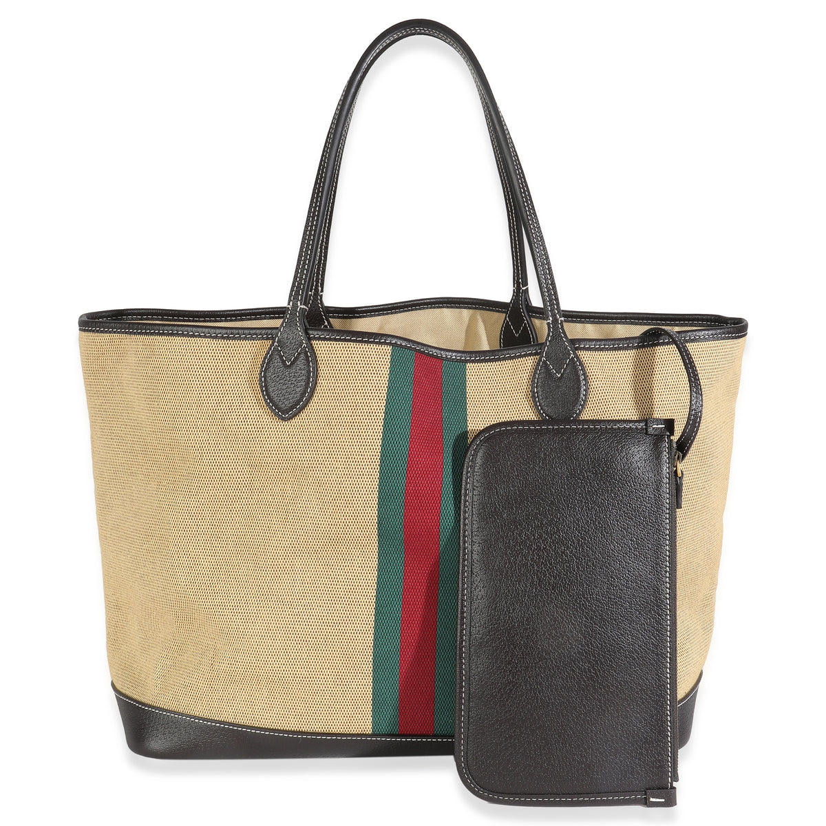 Beige Canvas Web Ophidia Large Foldable Tote