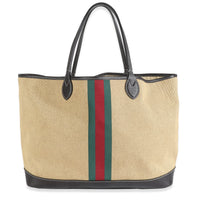 Beige Canvas Web Ophidia Large Foldable Tote