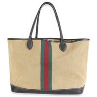 Beige Canvas Web Ophidia Large Foldable Tote