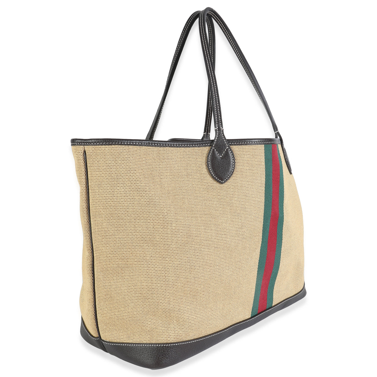 Beige Canvas Web Ophidia Large Foldable Tote