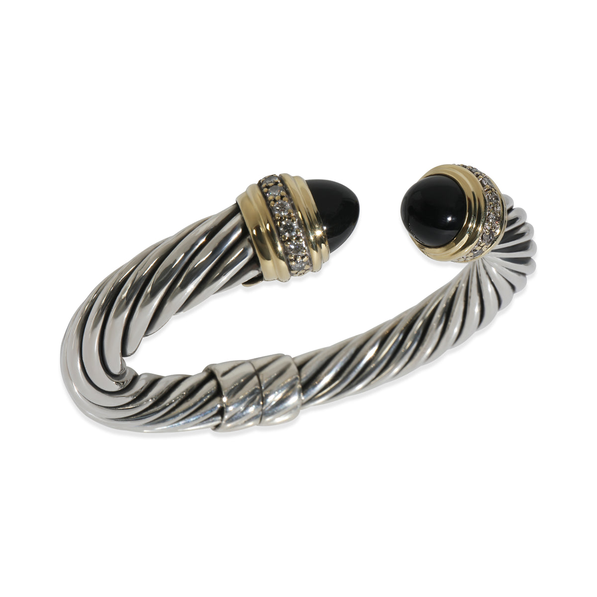 Yellow Gold & Sterling Silver Onyx and Diamond Cable Bracelet