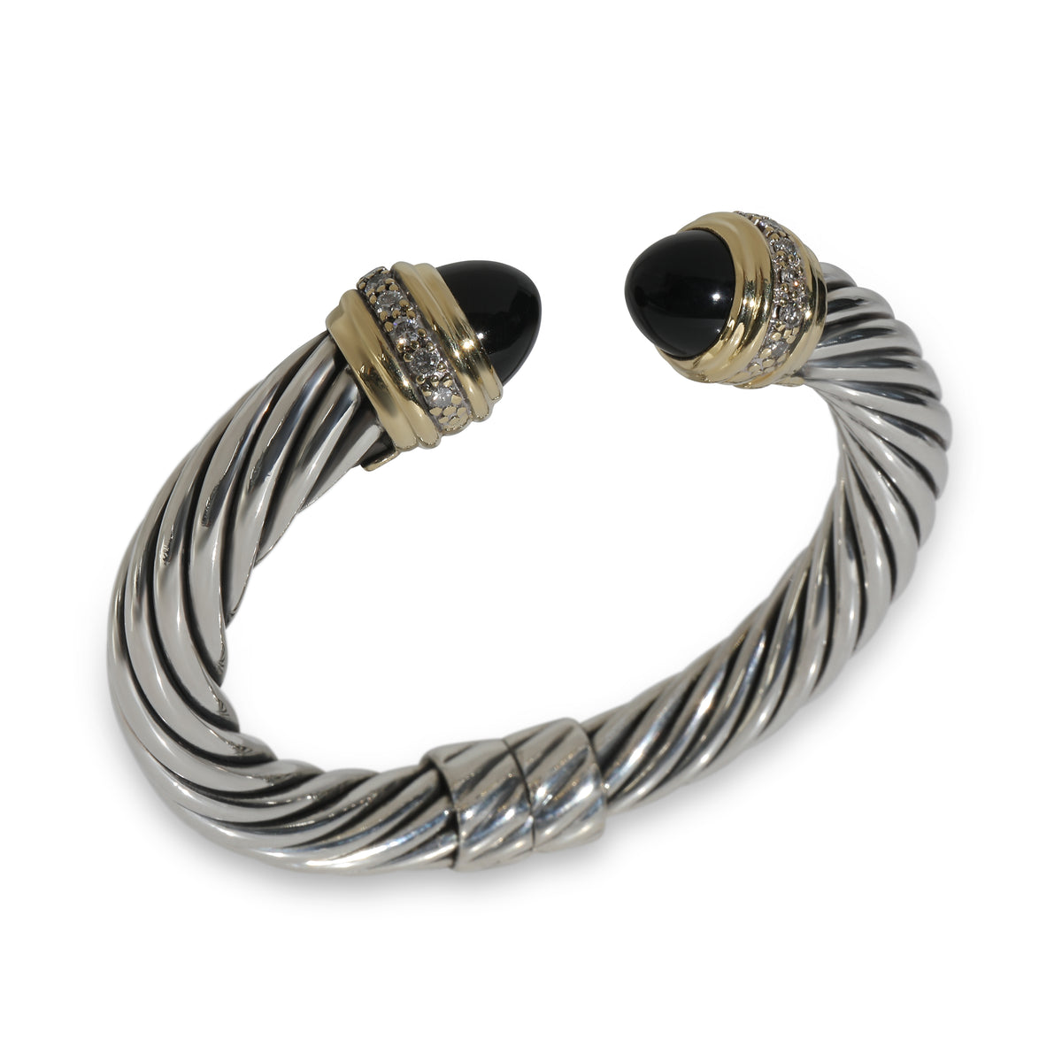Yellow Gold & Sterling Silver Onyx and Diamond Cable Bracelet