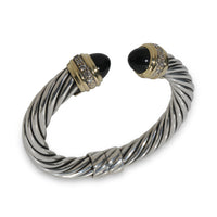 Yellow Gold & Sterling Silver Onyx and Diamond Cable Bracelet