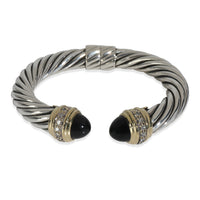 Yellow Gold & Sterling Silver Onyx and Diamond Cable Bracelet