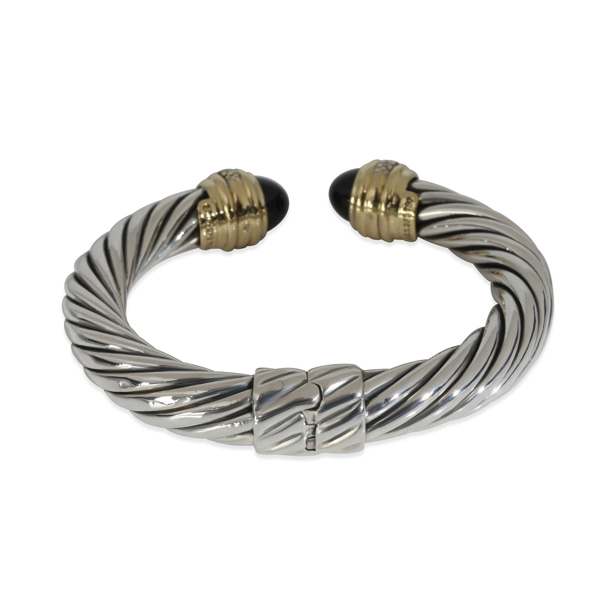 Yellow Gold & Sterling Silver Onyx and Diamond Cable Bracelet