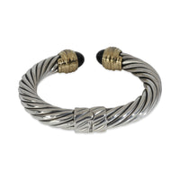 Yellow Gold & Sterling Silver Onyx and Diamond Cable Bracelet