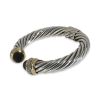 Yellow Gold & Sterling Silver Onyx and Diamond Cable Bracelet