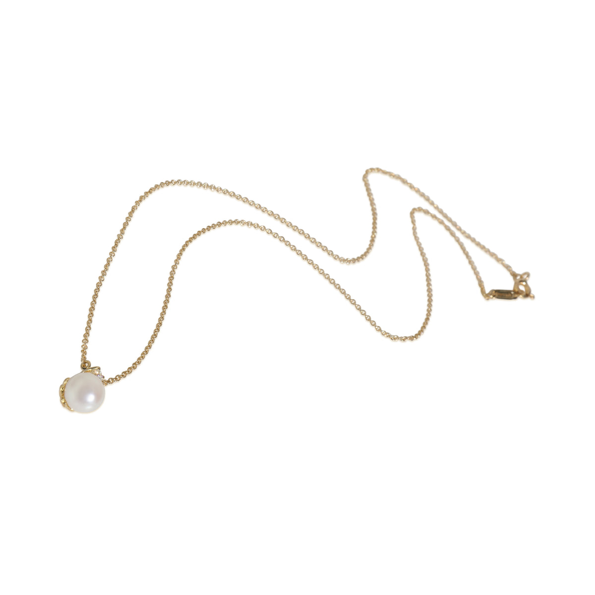 Yellow Gold Pearl and Diamond Signature Pendant