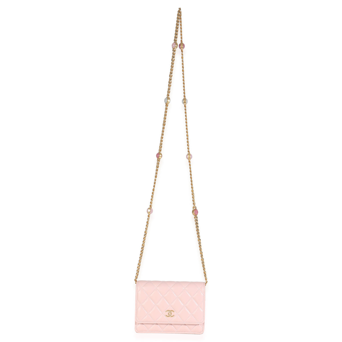 Pink Quilted Lambskin CC Pearl Enamel Clutch On Chain