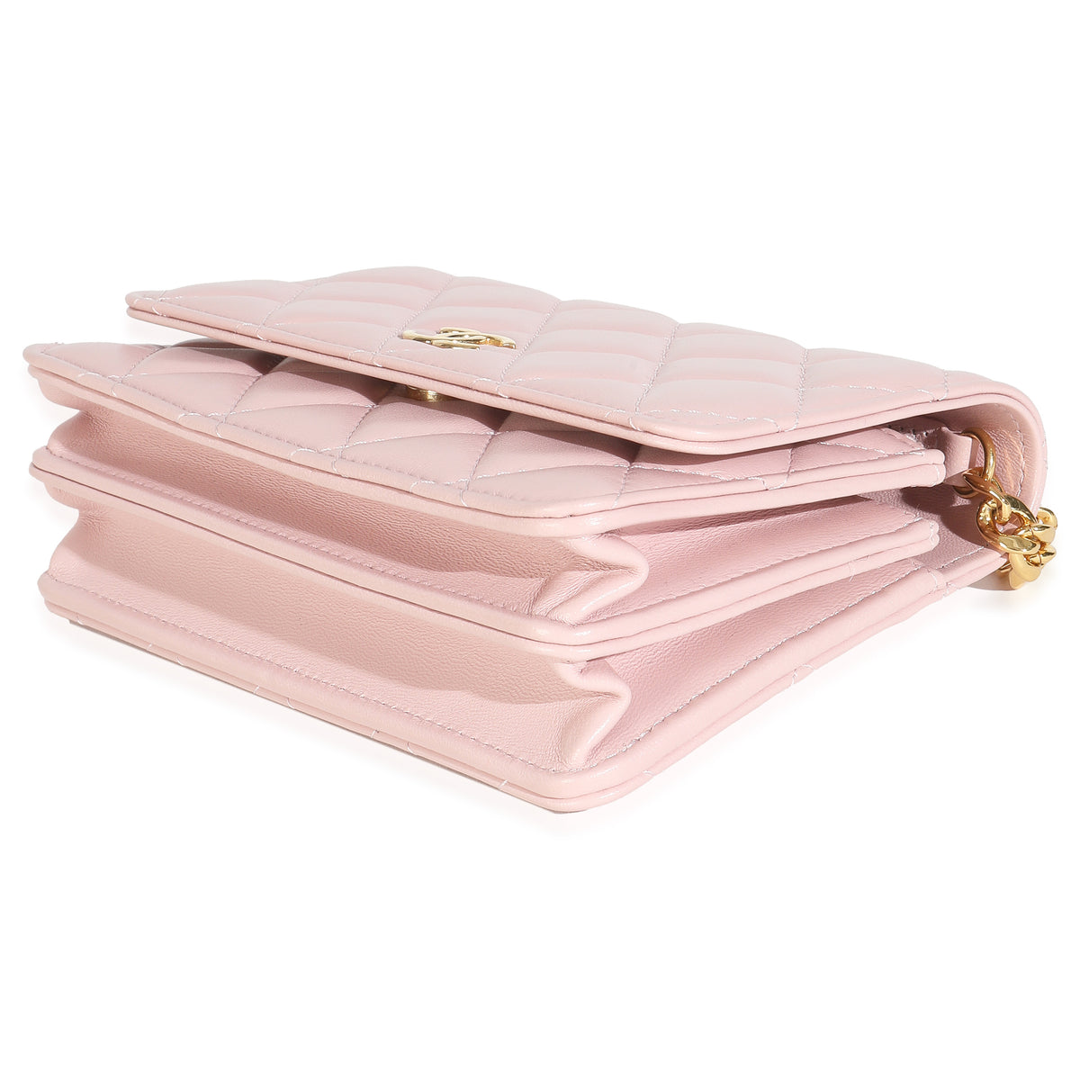 Pink Quilted Lambskin CC Pearl Enamel Clutch On Chain