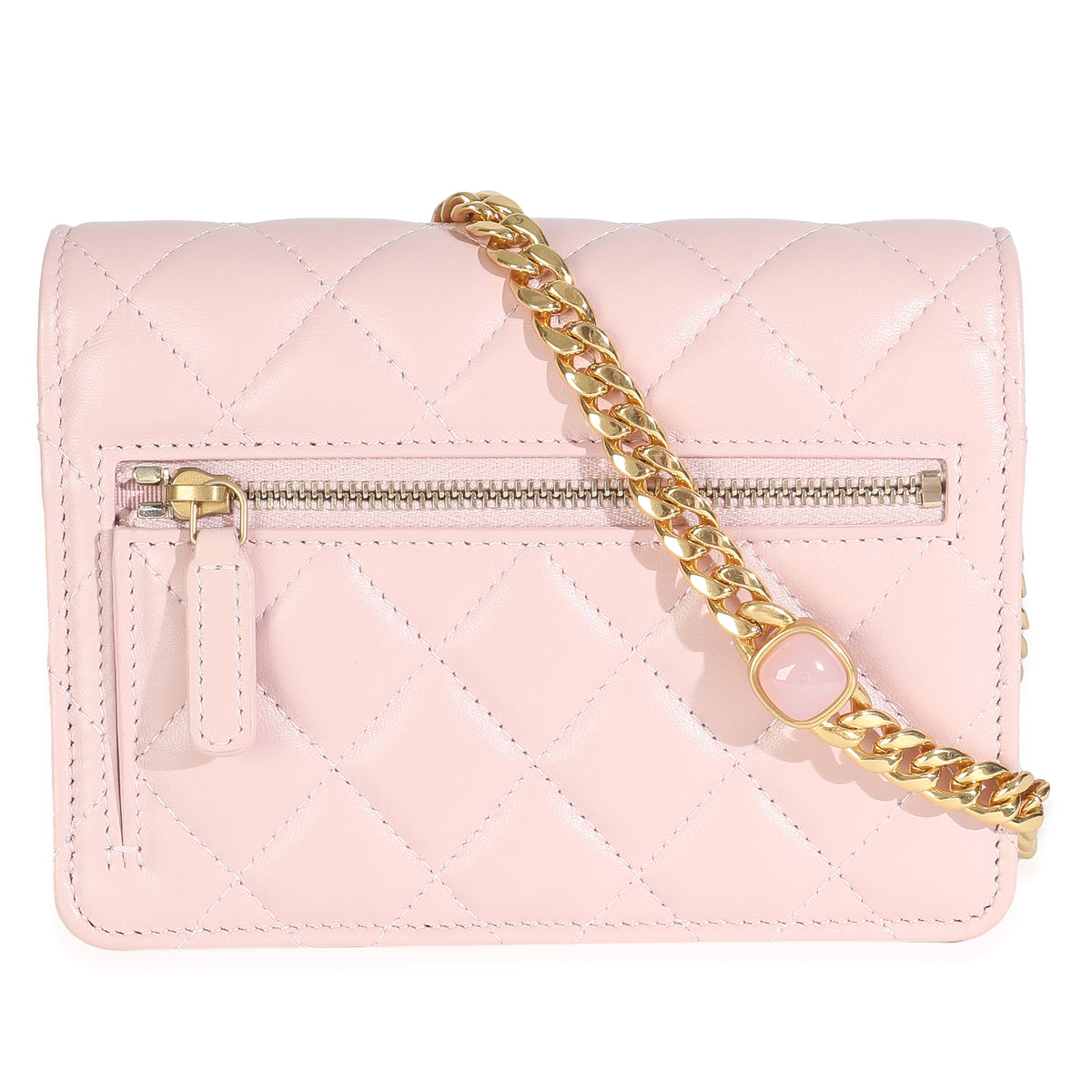 Pink Quilted Lambskin CC Pearl Enamel Clutch On Chain