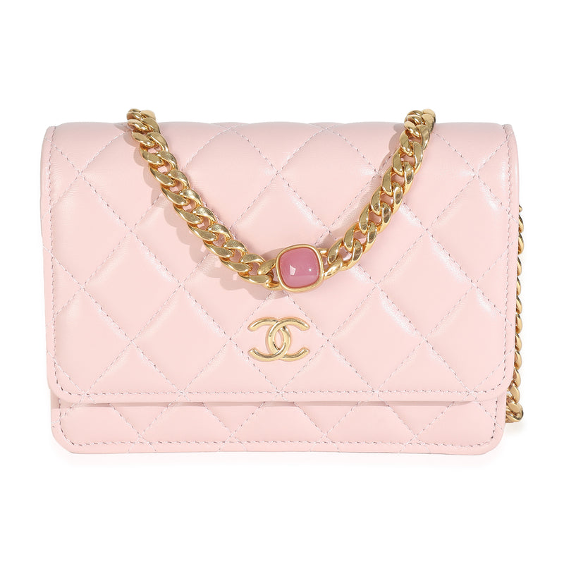 Pink Quilted Lambskin CC Pearl Enamel Clutch On Chain