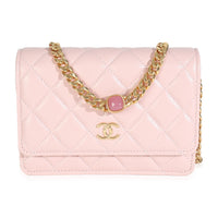 Pink Quilted Lambskin CC Pearl Enamel Clutch On Chain
