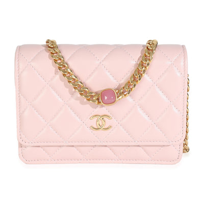 Pink Quilted Lambskin CC Pearl Enamel Clutch On Chain