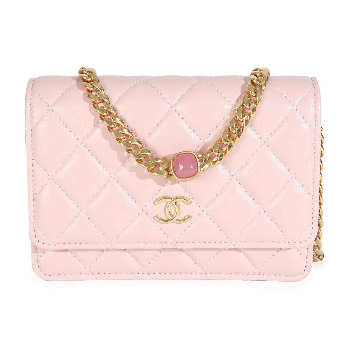 Pink Quilted Lambskin CC Pearl Enamel Clutch On Chain