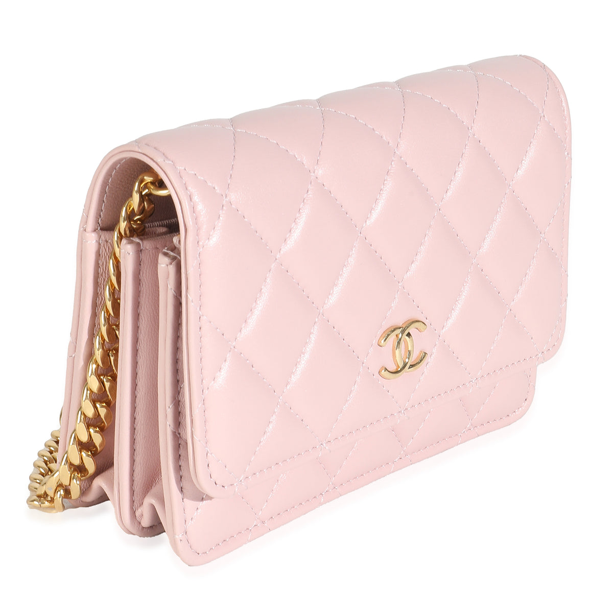Pink Quilted Lambskin CC Pearl Enamel Clutch On Chain