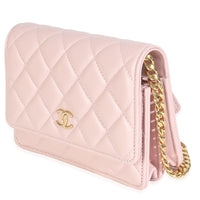 Pink Quilted Lambskin CC Pearl Enamel Clutch On Chain