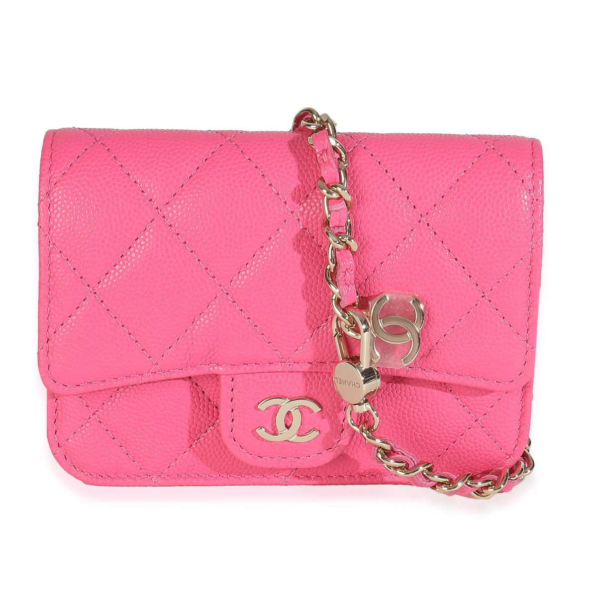 Dark Pink Quilted Caviar Mini Chain Belt Bag