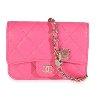 Dark Pink Quilted Caviar Mini Chain Belt Bag