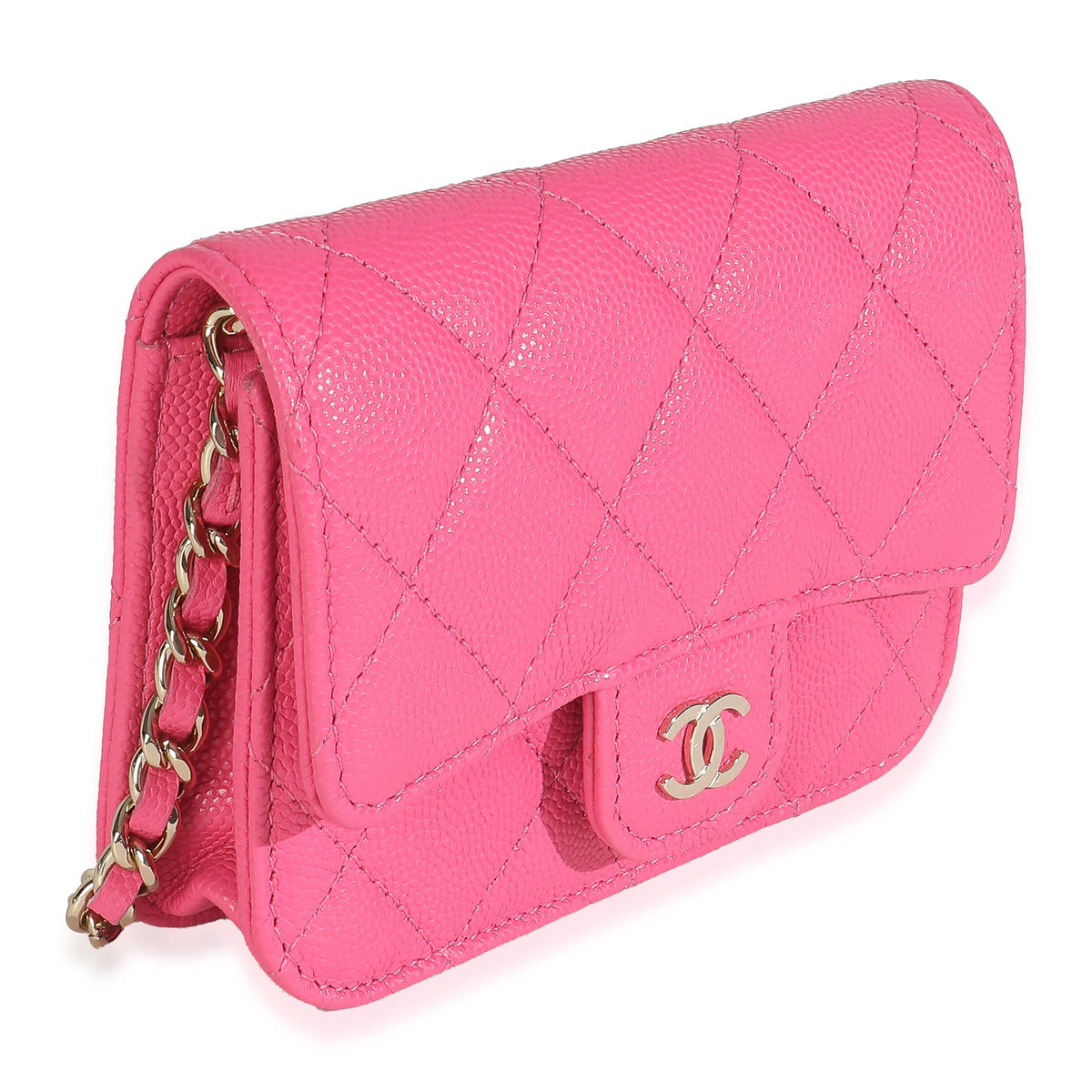 Dark Pink Quilted Caviar Mini Chain Belt Bag