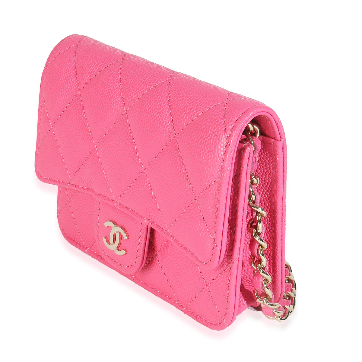 Dark Pink Quilted Caviar Mini Chain Belt Bag