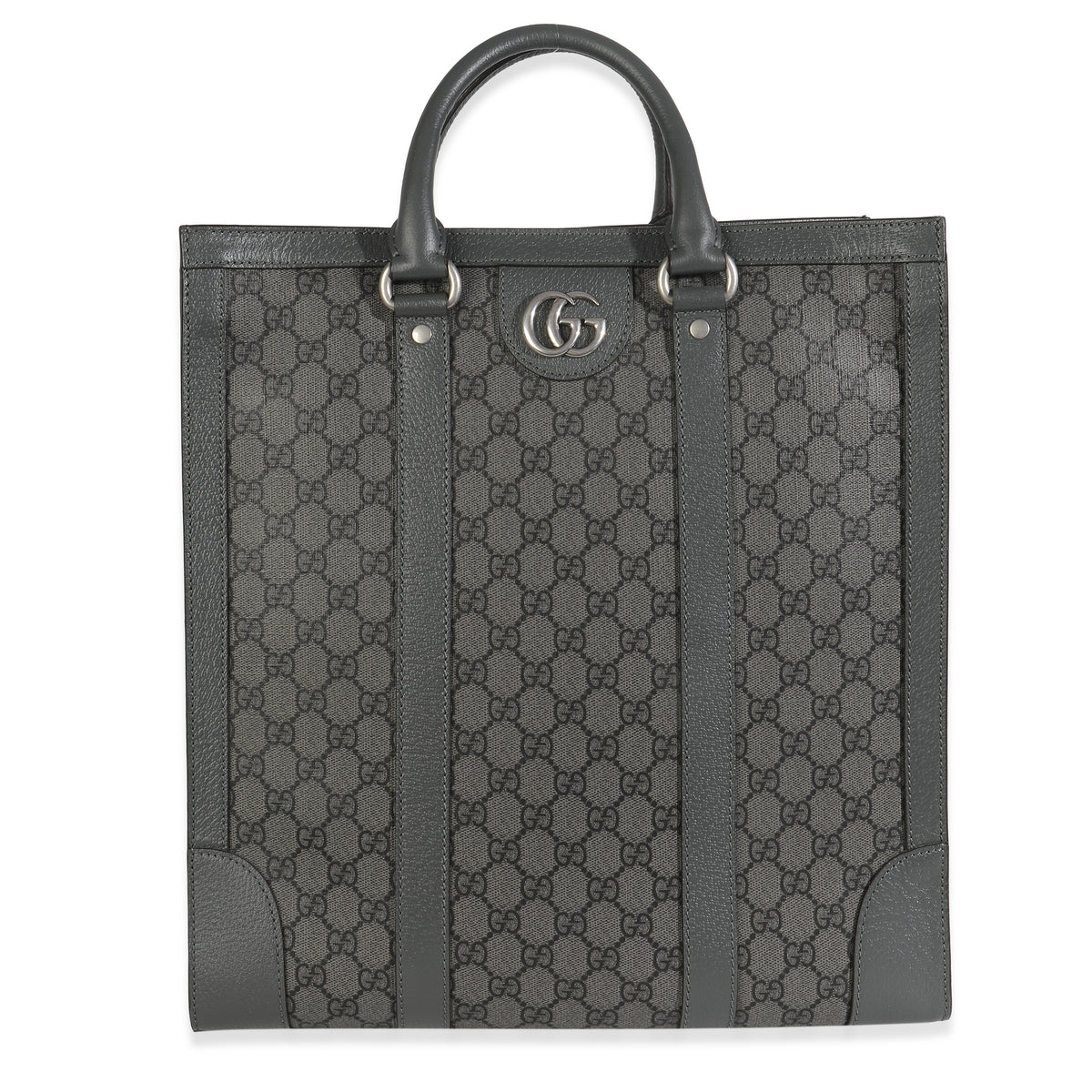 Gucci Grey Black GG Coated Canvas Ophidia Medium Tote Handbag fv
