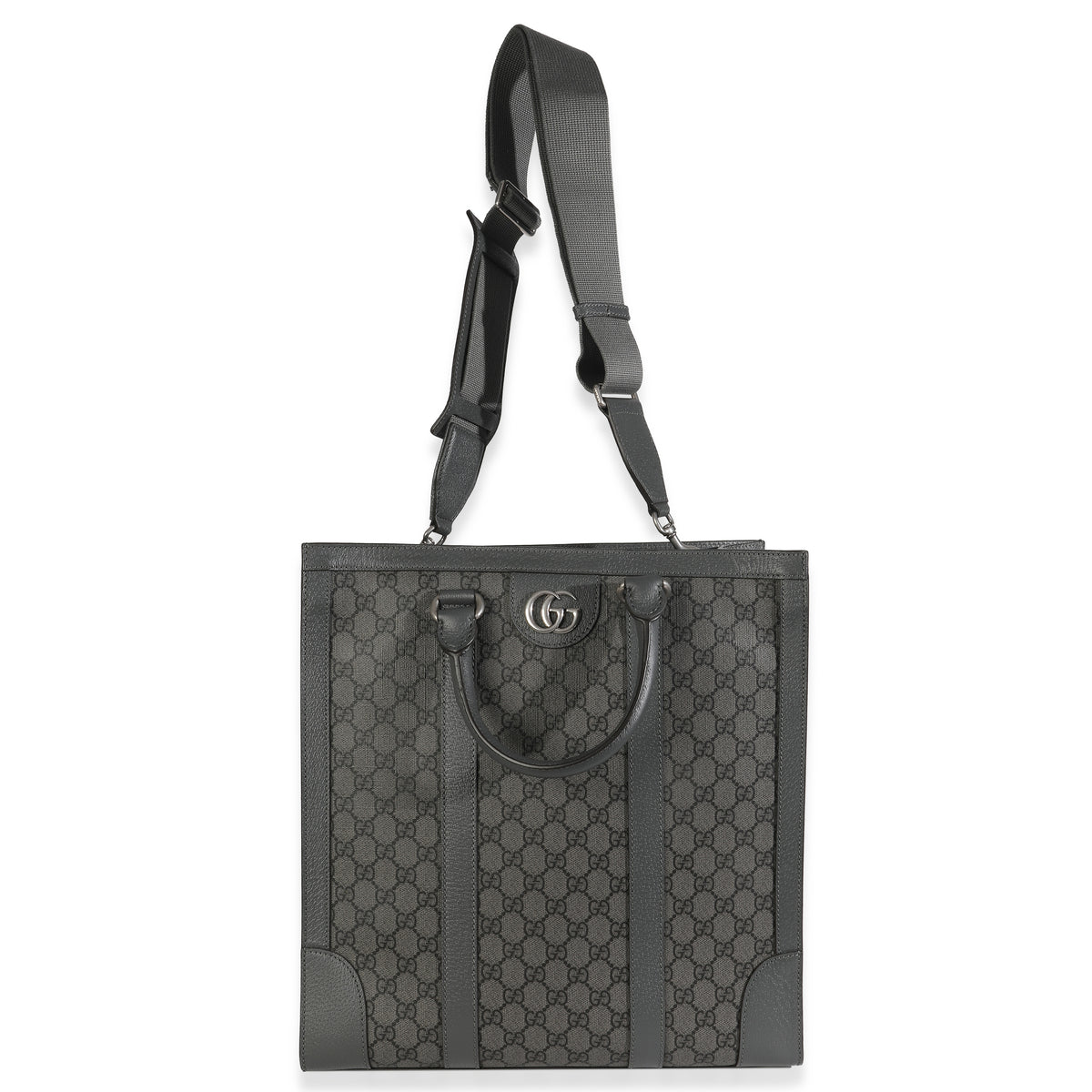 Gucci Grey Black GG Coated Canvas Ophidia Medium Tote Handbag stamp