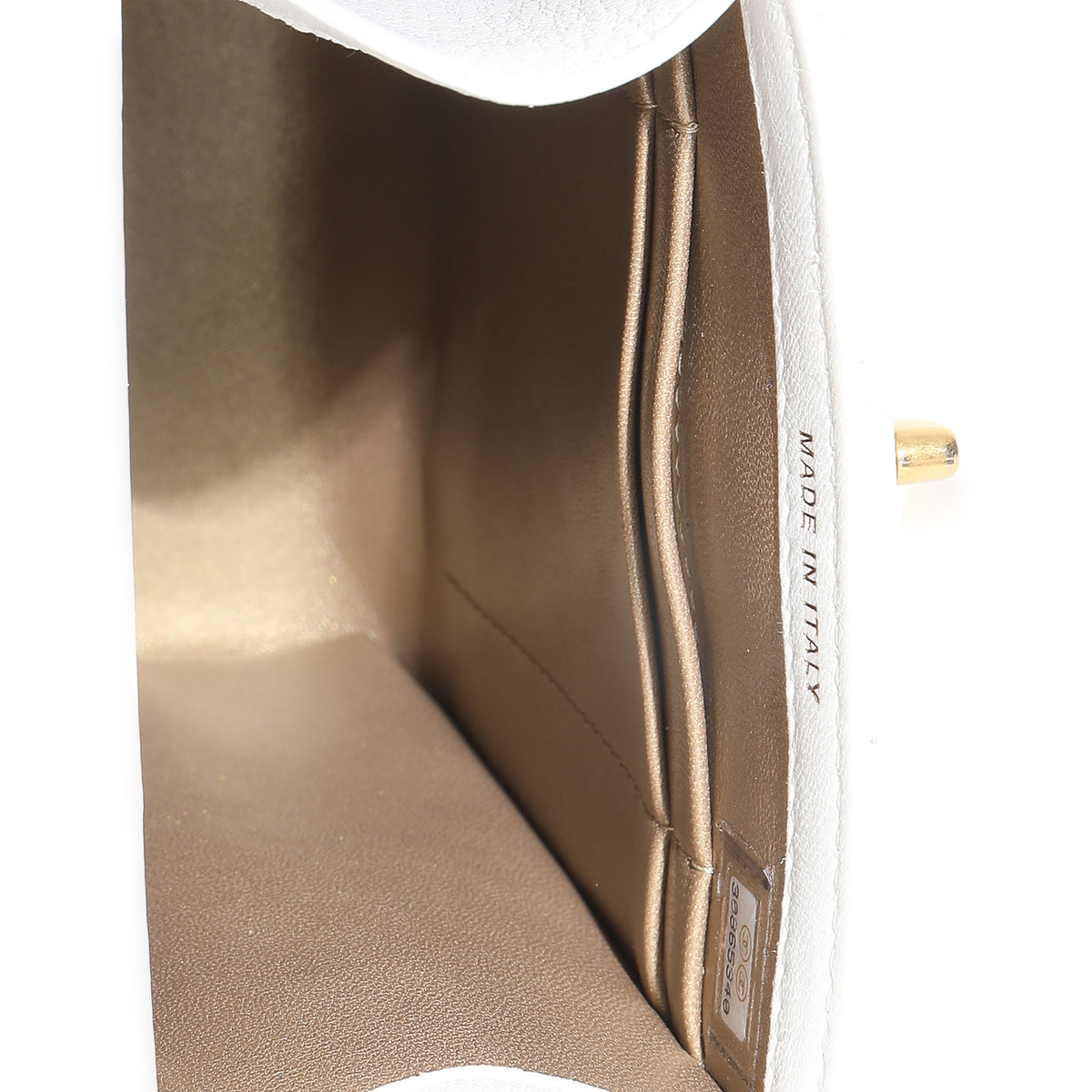 White Quilted Lambskin Pearl Crush Phone Holder With Chain