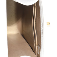 White Quilted Lambskin Pearl Crush Phone Holder With Chain