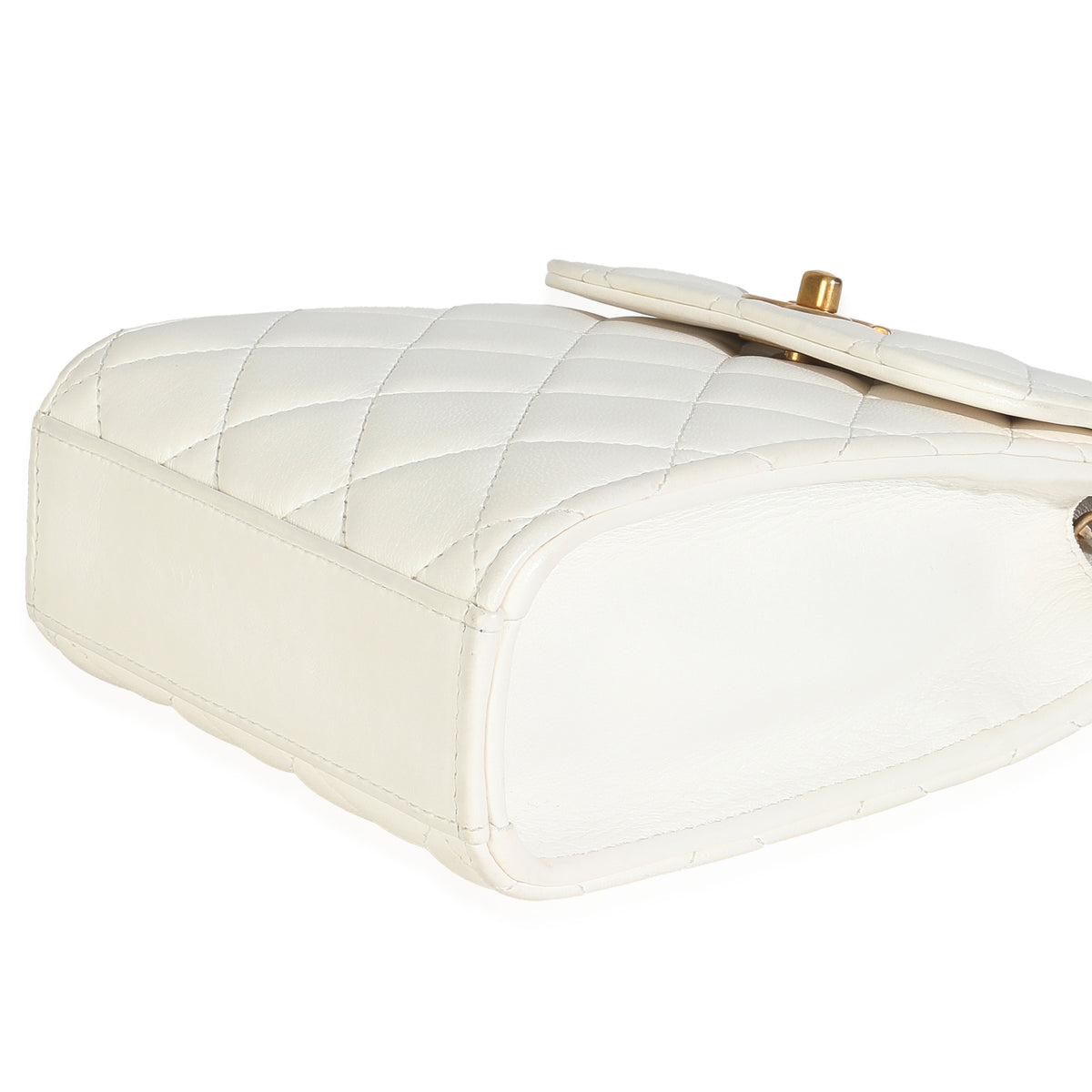 White Quilted Lambskin Pearl Crush Phone Holder With Chain