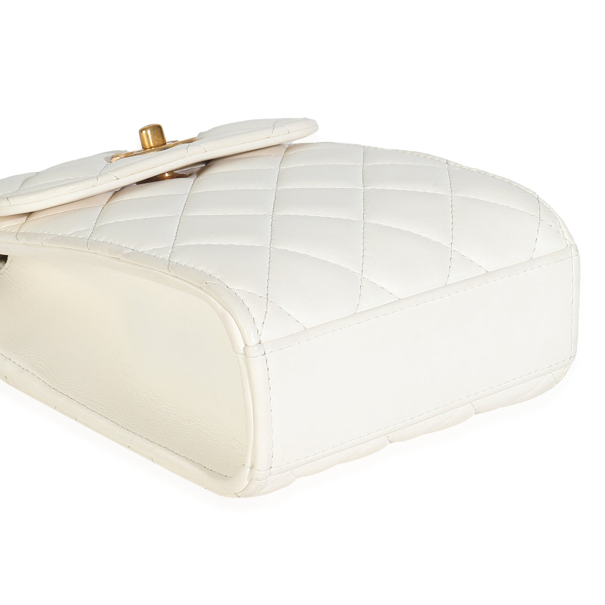 White Quilted Lambskin Pearl Crush Phone Holder With Chain