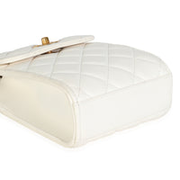 White Quilted Lambskin Pearl Crush Phone Holder With Chain