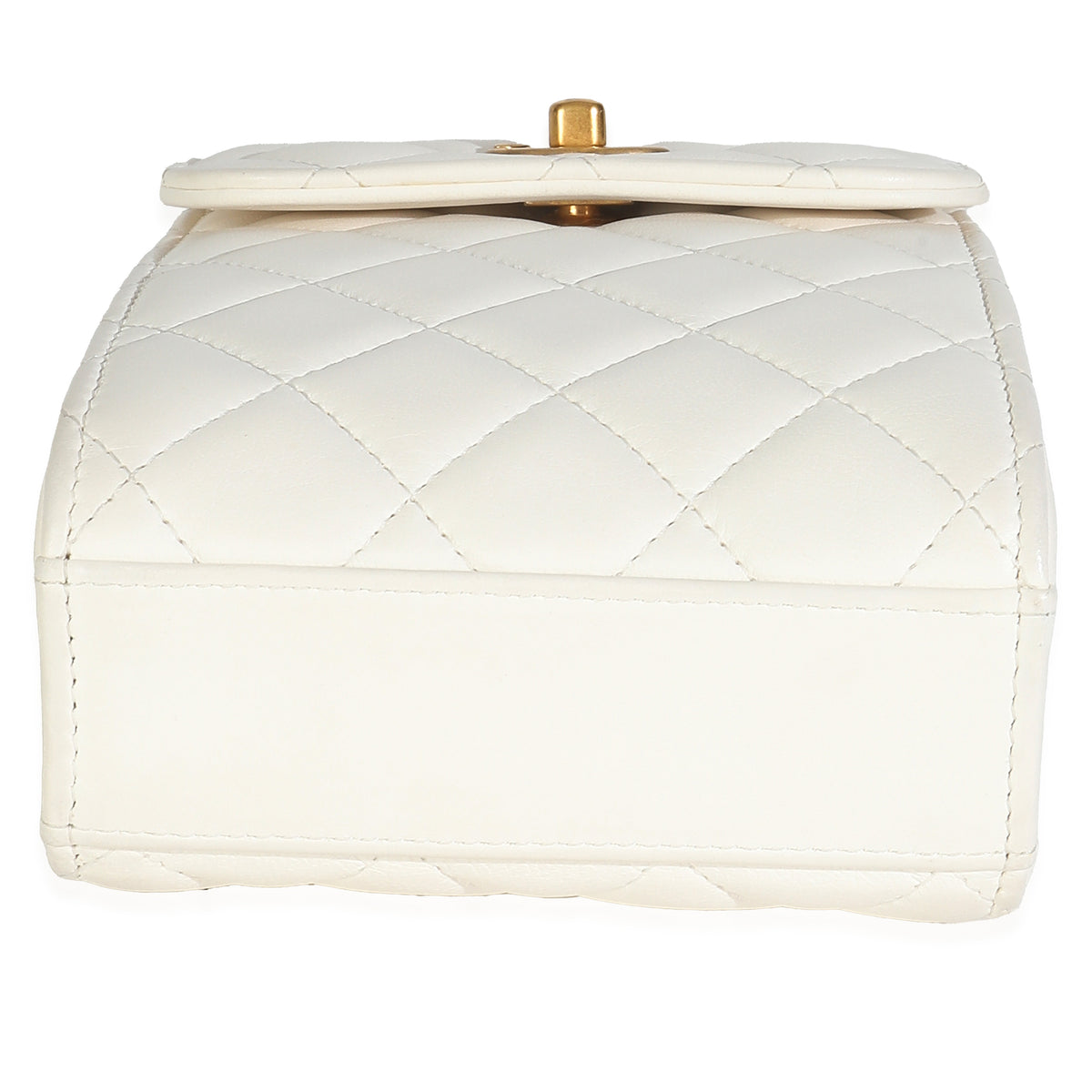White Quilted Lambskin Pearl Crush Phone Holder With Chain