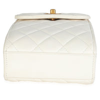 White Quilted Lambskin Pearl Crush Phone Holder With Chain